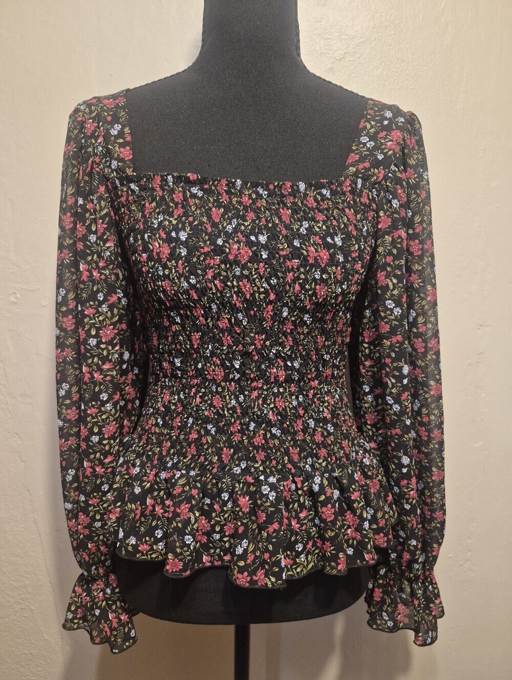 Code x Mode milkmaid Boho style puffy sleeve floral blouse top size small